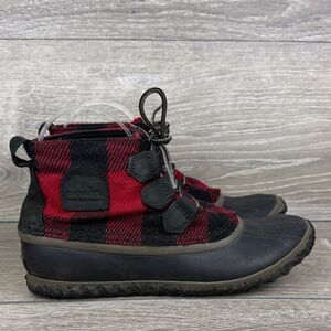 Sorel Out N’ About Women’s Sz 7.5 Felt Plus Buffalo Plaid Waterproof Lace Boots